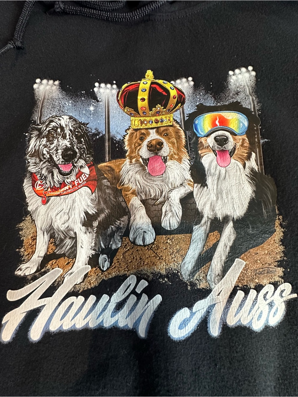 Jerzees Black Hoodie with Tri-Aussie Graphic - Crown, Bandana & Goggles